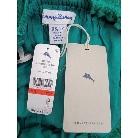 Tommy Bahama Midi Dress XS Layered Off Shoulders Green Cottagecore Bohemian - Picture 11 of 14